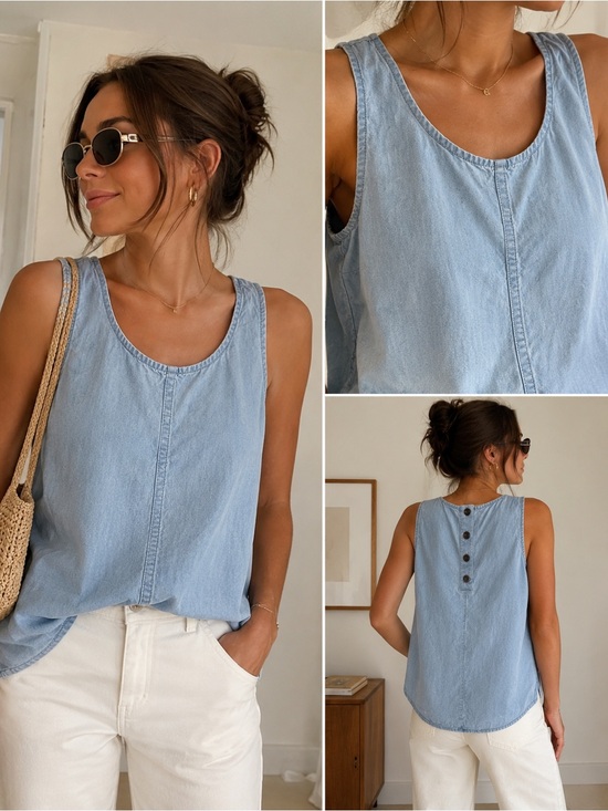 J. Crew Tops - J. Crew Light Blue Denim Scoop Neck Tank